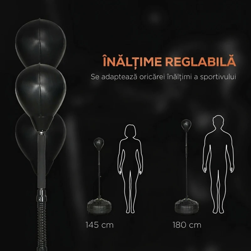 SPORTNOW Punching Ball de Podea cu Bază Reumplută și Ventuze, Înălțime Reglabilă 145-180 cm, Negru