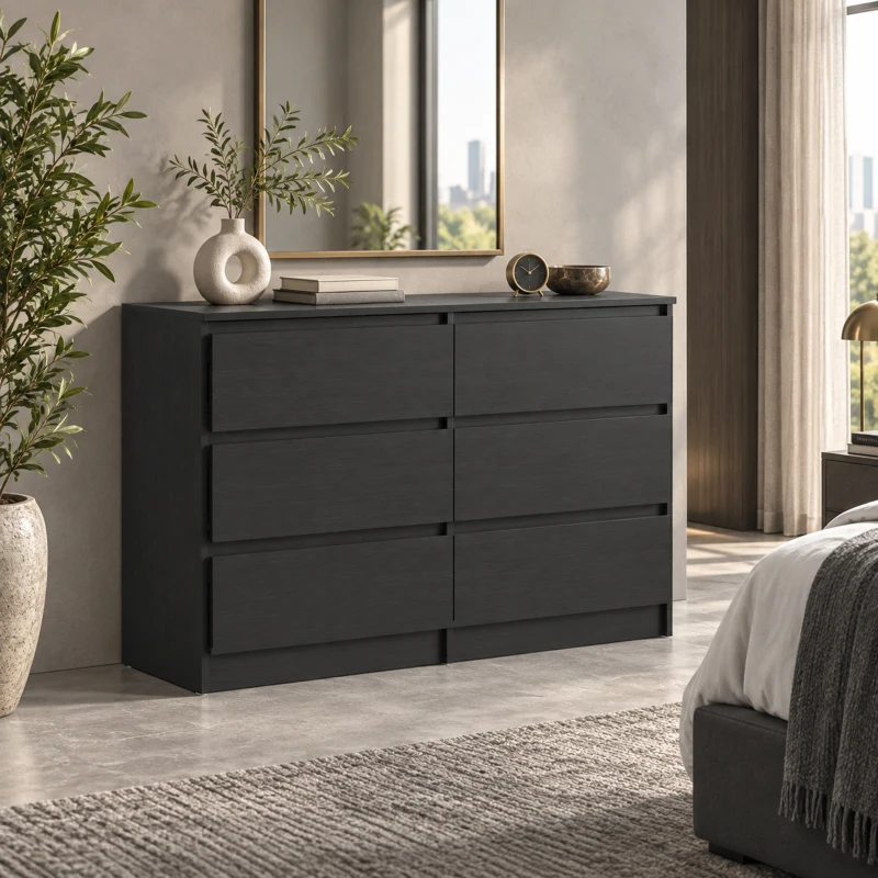 HOMCOM Commode Chambre Adulte, Chiffonnier 6 Tiroirs, Commode Vêtement, Meuble de Rangement Contemporain pour Salon, Noir