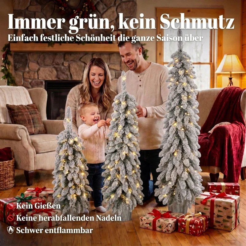 HOMCOM Set van 3 besneeuwde kunstkerstbomen met verlichting, PVC-takken en warmwitte leds