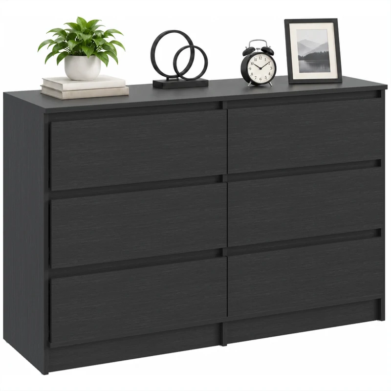 HOMCOM Commode Chambre Adulte, Chiffonnier 6 Tiroirs, Commode Vêtement, Meuble de Rangement Contemporain pour Salon, Noir