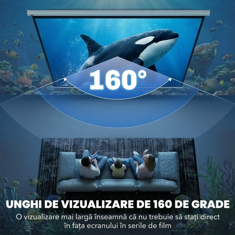 HOMCOM Ecran pentru Proiector 100" Raport 16:9, Montare pe Perete și Tavan pentru Acasă și Birou, Alb