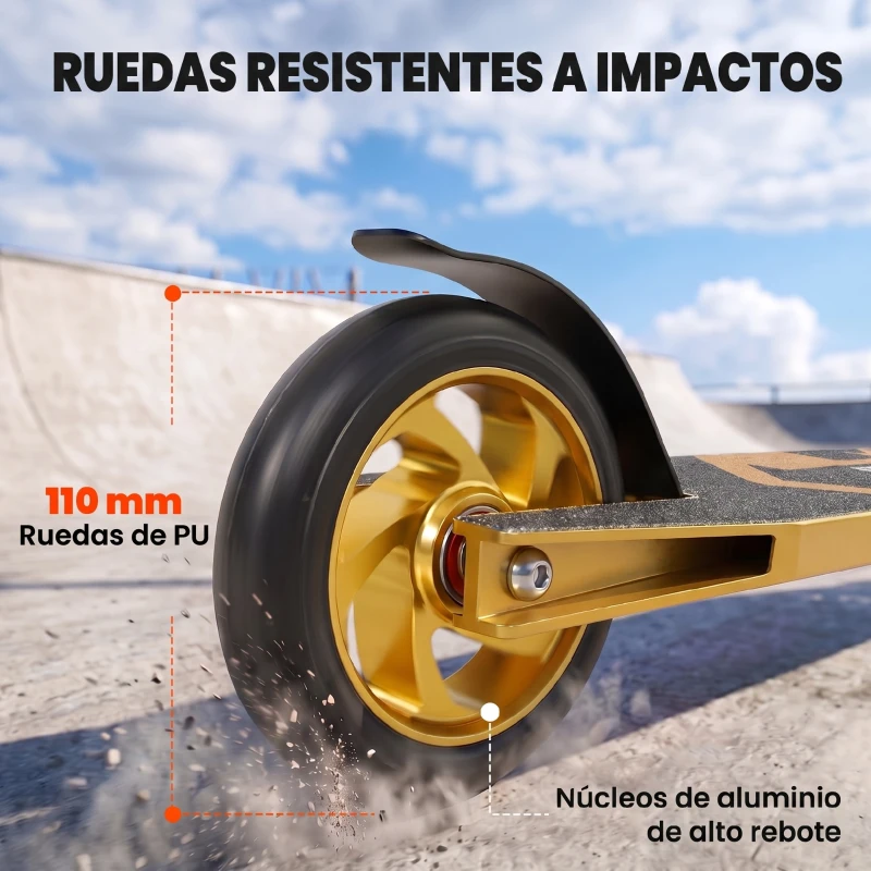 SPORTNOW Scooter Acrobático para Trucos con Plataforma de Aluminio Rodamientos ABEC-7 Ruedas 110 mm Manillar 360° Dorado