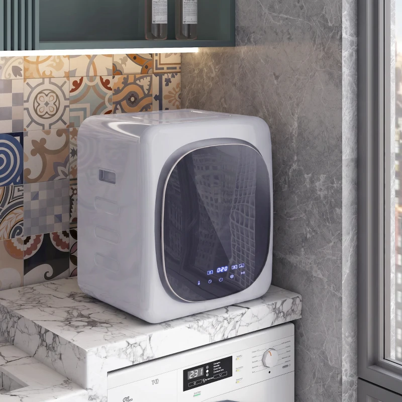 HOMCOM 2.5kg Vented Tumble Dryer with Smart Mode, 800W Compact Tumble Dryer with Stainless Steel Tub, Silver Tone