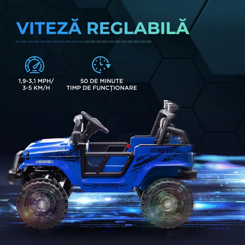 AIYAPLAY Mașină electrică pentru copii Off-Road 12V cu dublu motor, vârsta 3-6 ani, telecomandă și lumini, albastră