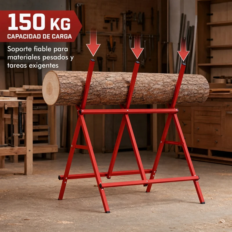 HOMCOM Caballete para Sierra Plegable Soporte Cortar Madera Altura y Ancho Ajustables Estructura en A Soporta hasta 150kg Rojo