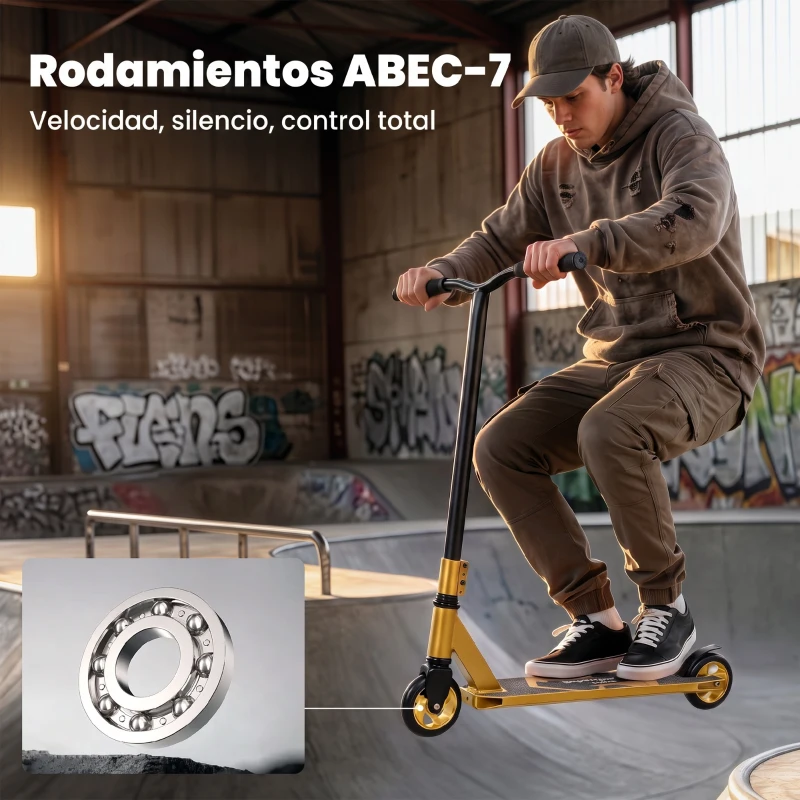 SPORTNOW Scooter Acrobático para Trucos con Plataforma de Aluminio Rodamientos ABEC-7 Ruedas 110 mm Manillar 360° Dorado