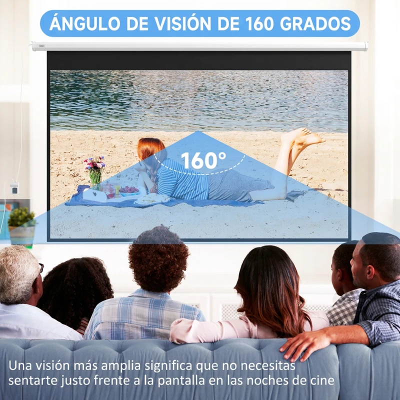 HOMCOM Pantalla de Proyector Eléctrica 120 Pulgadas Pantalla Proyección con Control Remoto 16:9 para Interior Exterior Blanco