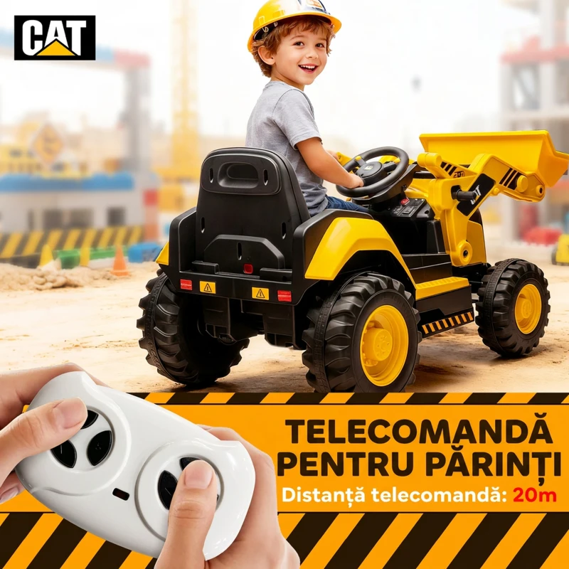 AIYAPLAY Buldozer Electric pentru Copii 3-6 Ani Marca Oficială Caterpillar 12V cu Telecomandă, Galben