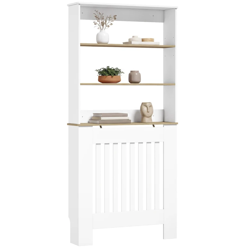 HOMCOM Mască pentru calorifer cu lamele și 3 polițe, acoperire modernă din MDF pentru living, 78x19x165 cm, alb