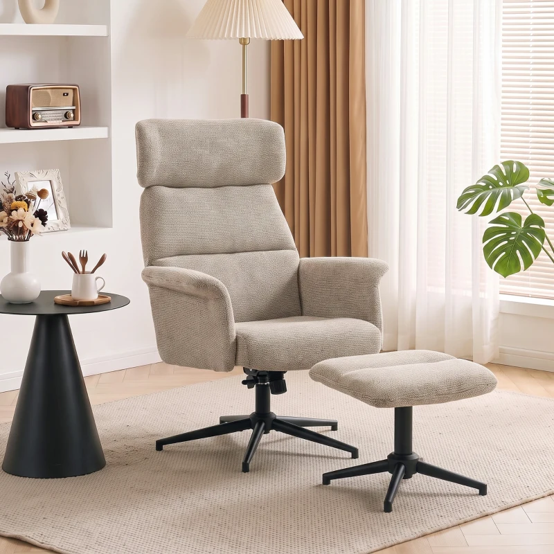 HOMCOM Sillón Relax con Reposapiés Reposacabezas Ajustable Giratorio Reclinable Asiento con Muelles Respaldo Alto Marrón