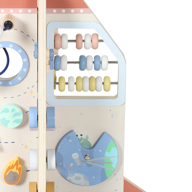 AIYAPLAY Wooden Activity Cube, Rocket Theme Educational Toys with Shape Sorter & Bead Maze for Toddlers 24M-6Y Fine Motor Skill