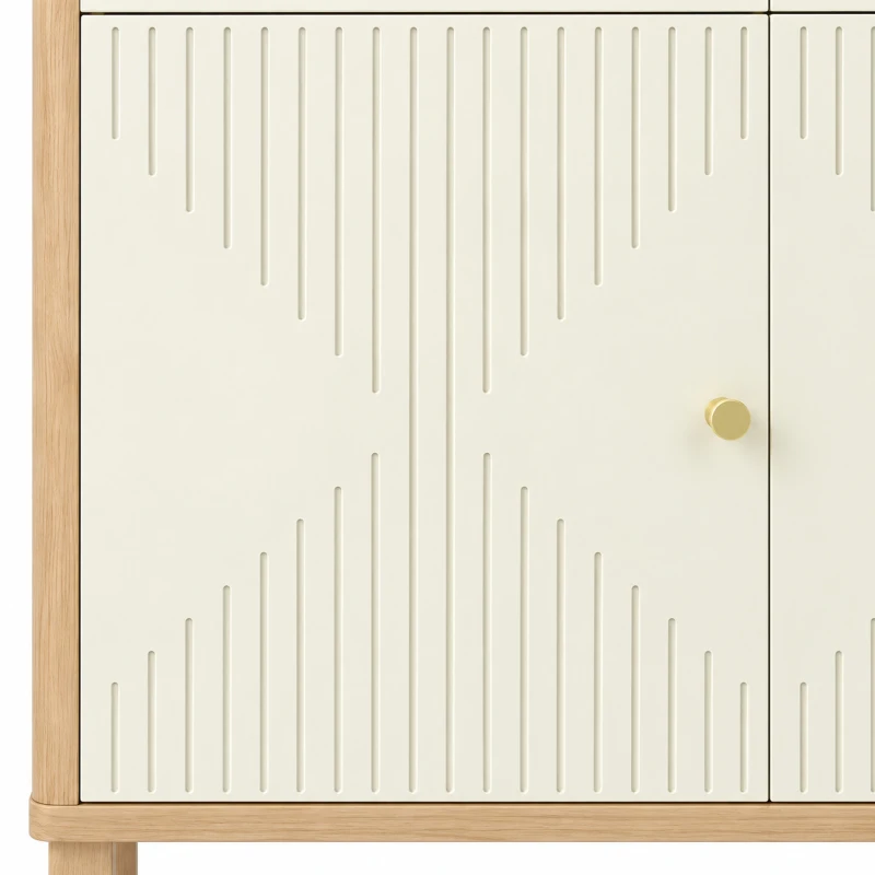 HOMCOM Buffet, meuble de rangement cannelé avec plateau effet chêne, 2 tiroirs, 2 portes, étagère réglable, 77x30x80cm, crème