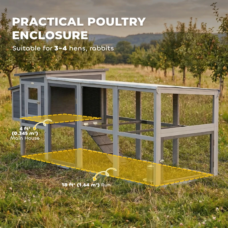 PawHut Large Chicken Coop, Wooden Hen House with Covered Run, Nesting Box, Pull-Out Tray, Opening Asphalt Roof