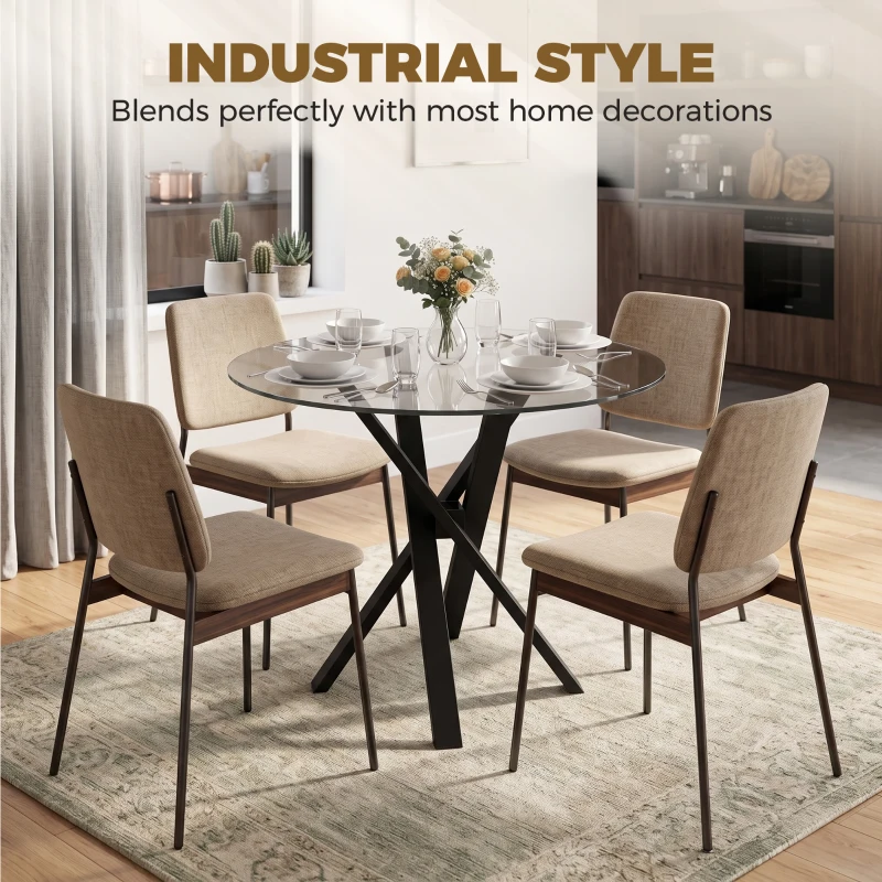 HOMCOM Round Dining Table for 4, 80cm Modern Kitchen Table with Tempered Glass Top and Cross Steel Legs, Clear