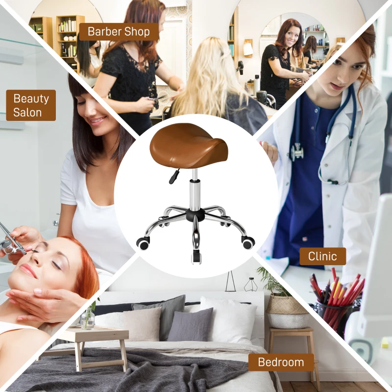 HOMCOM Rolkruk In Hoogte Verstelbaar 49-61 cm Praktijkkruk 360° Draaibaar Kruk Bureaukruk Voor Kantoor Salon Massage Spa Roze