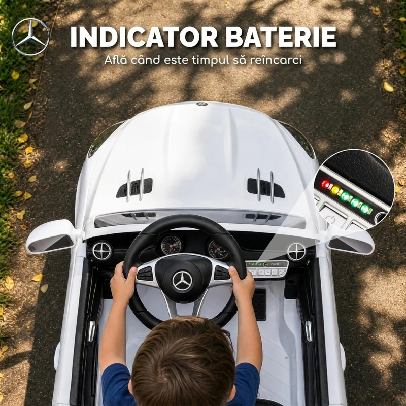 AIYAPLAY Mașină Electrică pentru Copii Mercedes-Benz SL500 12V cu 2 Motoare, Suspensie, Muzică și Telecomandă, Alb