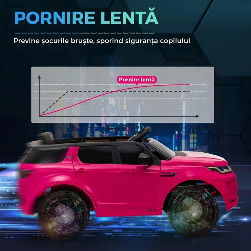 AIYAPLAY Mașină Electrică Copii cu Licență Land Rover Discovery, cu Faruri, Claxon și Centură, din Plastic și Metal, 106x65,5x51 cm, Roz