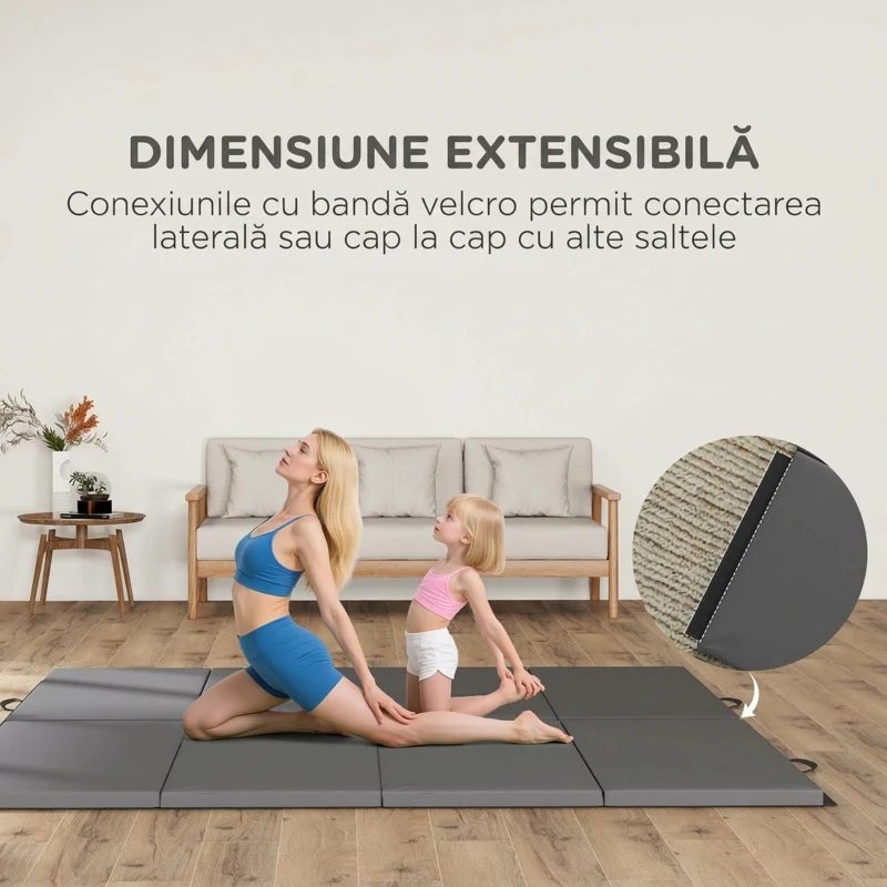 HOMCOM Saltea de Gimnastică Pliabilă, Saltea Fitness Groasă de 5 cm și Antiderapantă, 240x120 cm, Gri