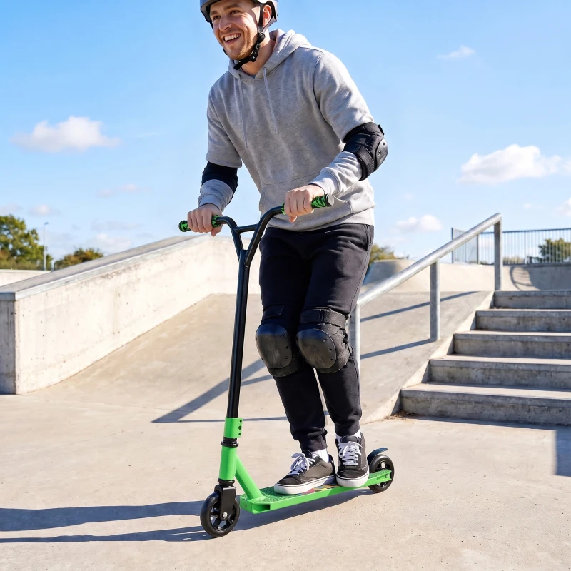 SPORTNOW Scooter Acrobático para Trucos con Plataforma de Aluminio Rodamientos ABEC-7 Ruedas 100 mm Manillar 360° Verde