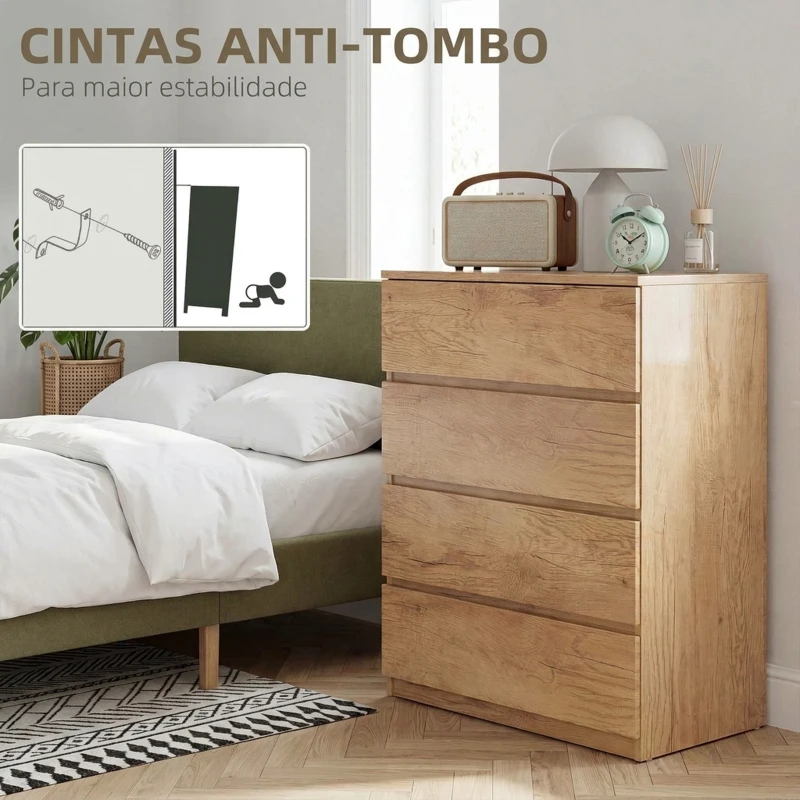 HOMCOM Cómoda de 4 Gavetas para Quarto Moderna Design sem Puxadores para Sala de Jantar Entrada 60x40x80 cm Madeira