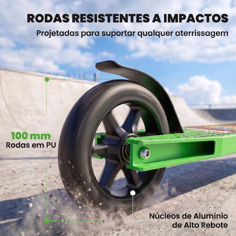 SPORTNOW Trotinete Acrobática para Truques com Plataforma em Alumínio, Rolamentos ABEC-7, Rodas 100 mm e Guiador 360°, Verde