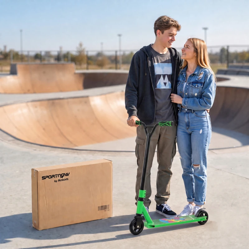 SPORTNOW Scooter Acrobático para Trucos con Plataforma de Aluminio Rodamientos ABEC-7 Ruedas 100 mm Manillar 360° Verde