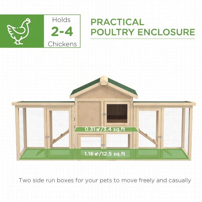 PawHut Large Chicken Coop, Wooden Garden Hen House, Poultry Coops Cages with Run, Nesting Box, Natural Wood Finish