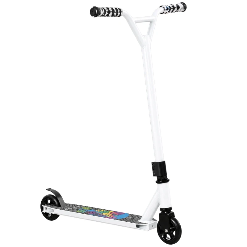 SPORTNOW Scooter Acrobático para Trucos con Plataforma de Aluminio Rodamientos ABEC-7 Ruedas 100 mm Manillar 360° Blanco