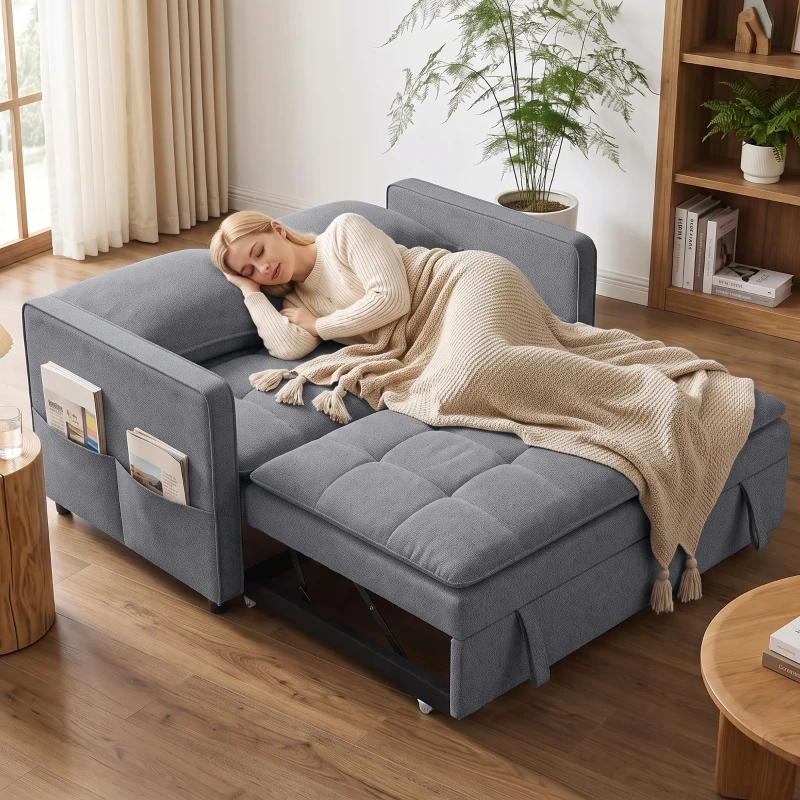 HOMCOM Canapé Convertible 2 Places, Canapé-Lit Clic-Clac 130 cm, Dossier Réglable, Poches Latérales, Gris Foncé