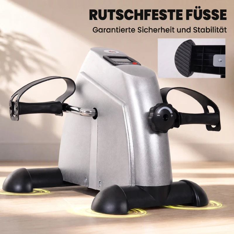 HOMCOM Mini Heimtrainer Arm-und Beintrainer Pedaltrainer für Senioren mit LCD-Display verstellbarer Widerstand Fitnessbike Hometrainer für Zuhause Heim Büro 35 x 40 x 31 cm Silber