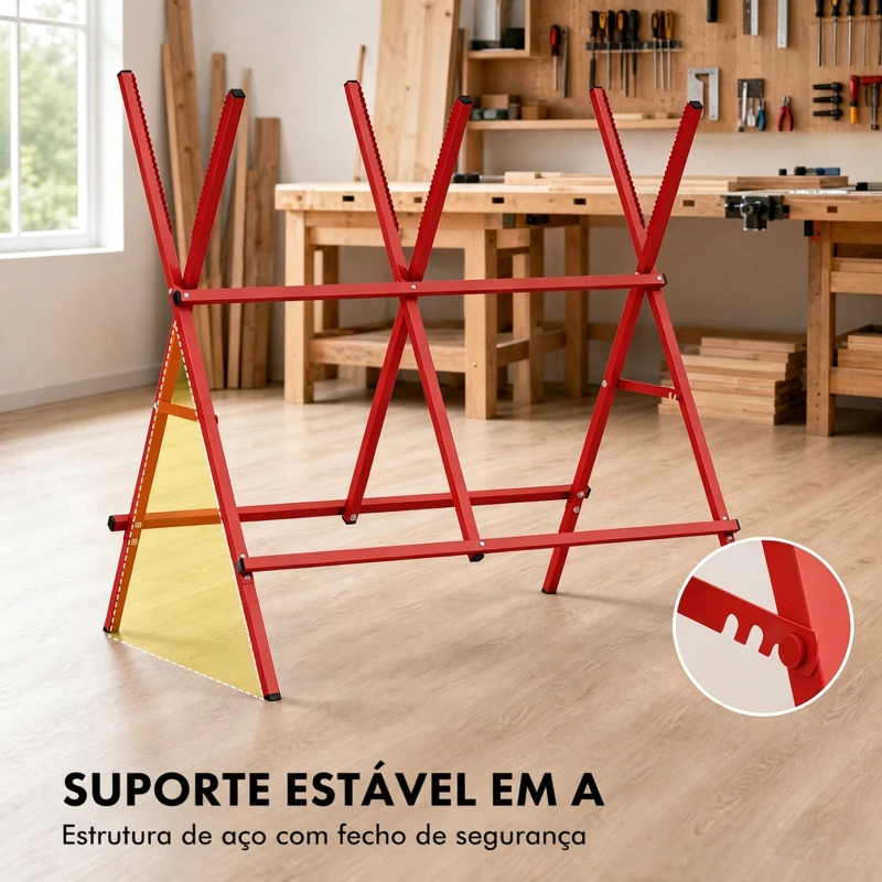 HOMCOM Cavalete Dobrável para Cortar Madeira Altura e Largura Ajustáveis Estrutura em A até 150 kg Vermelho