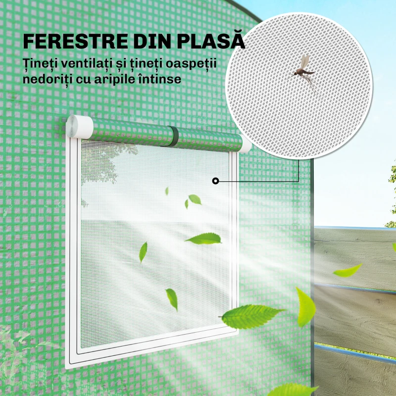 Outsunny Seră de balcon cu ușă rulabilă și 2 ferestre din plasă, seră pentru legume cu structură din oțel și husă PE, 200x75x188 cm, verde