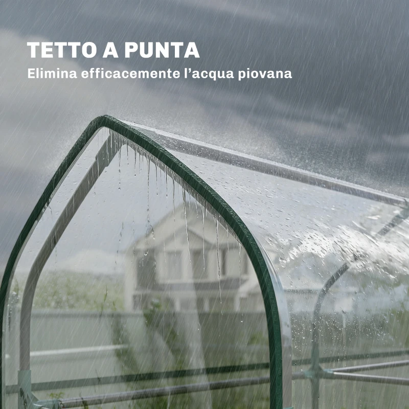 Outsunny Serra da Balcone a 3 Ripiani con 2 Porte Avvolgibile, Serra per Orto con Struttura in Acciaio e Copertura PVC, 143x46x165 cm, Trasparente