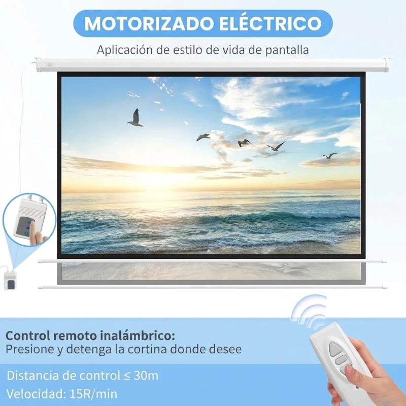 HOMCOM Pantalla de Proyector Eléctrica 120 Pulgadas Pantalla Proyección con Control Remoto 16:9 para Interior Exterior Blanco