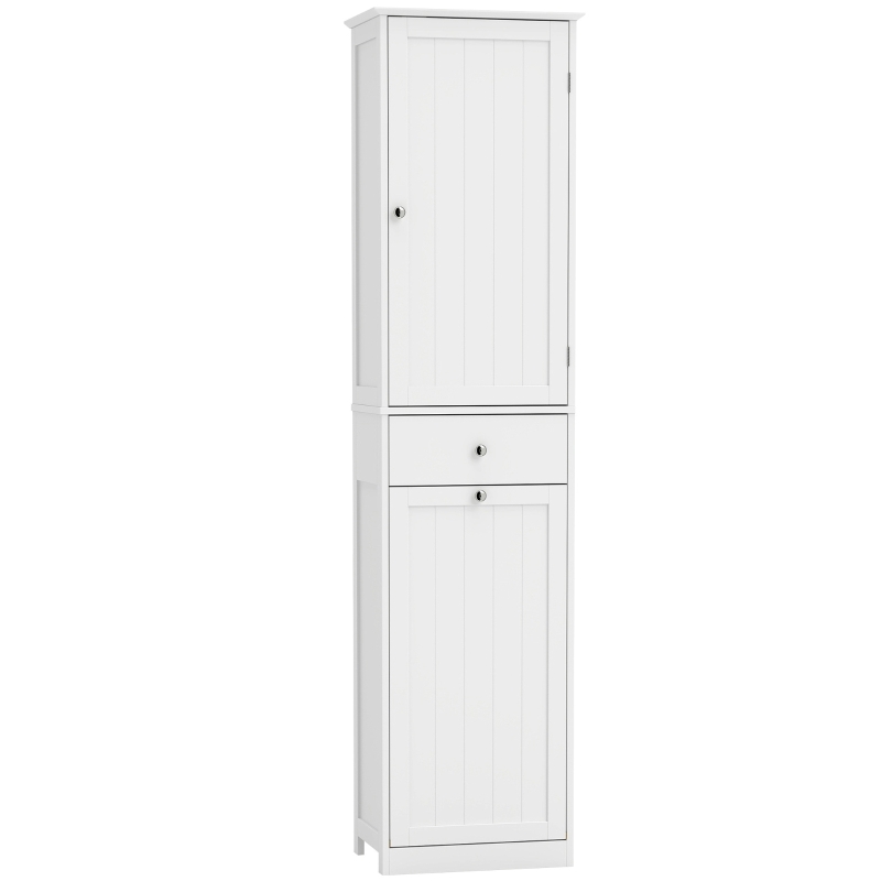 HOMCOM Smalle badkamerkast met kantelbaar wasvak, 180 cm, wit