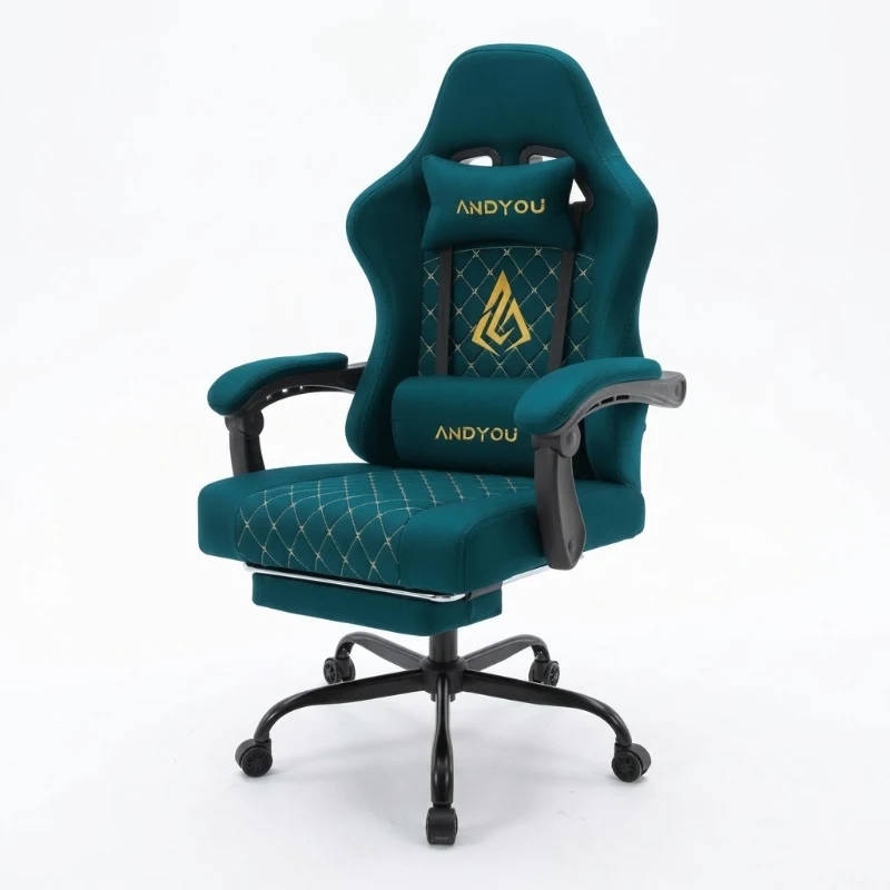 Sedia da gaming con poggiapiedi, cuscino morbido per nuca e lombare, cuscini di supporto rimovibili, 60x60x122 cm, blu marino
