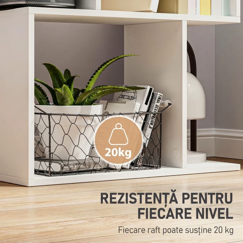 HOMCOM Bibliotecă din lemn cu 5 rafturi și separator, 60x24x184,5 cm, alb