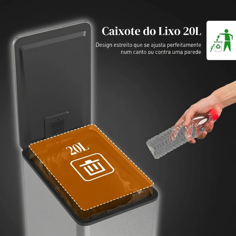 HOMCOM Caixote do Lixo de Cozinha 20 L em Aço Inoxidável com Tampa de Fecho Suave, Pedal e Balde Amovível, Prateado