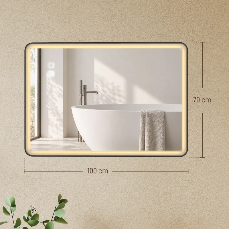 HOMCOM Specchio da Bagno LED Bluetooth Antiappannamento 100x70 cm Nero