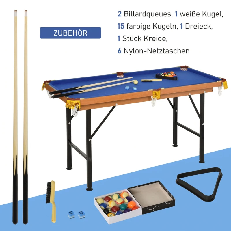 HOMCOM Billardtisch Klappbar Mini Billiard Tisch mit 2 Queues 16 Bällen Kreide Dreieck, Zubehör 140 x 63 x 75 cm