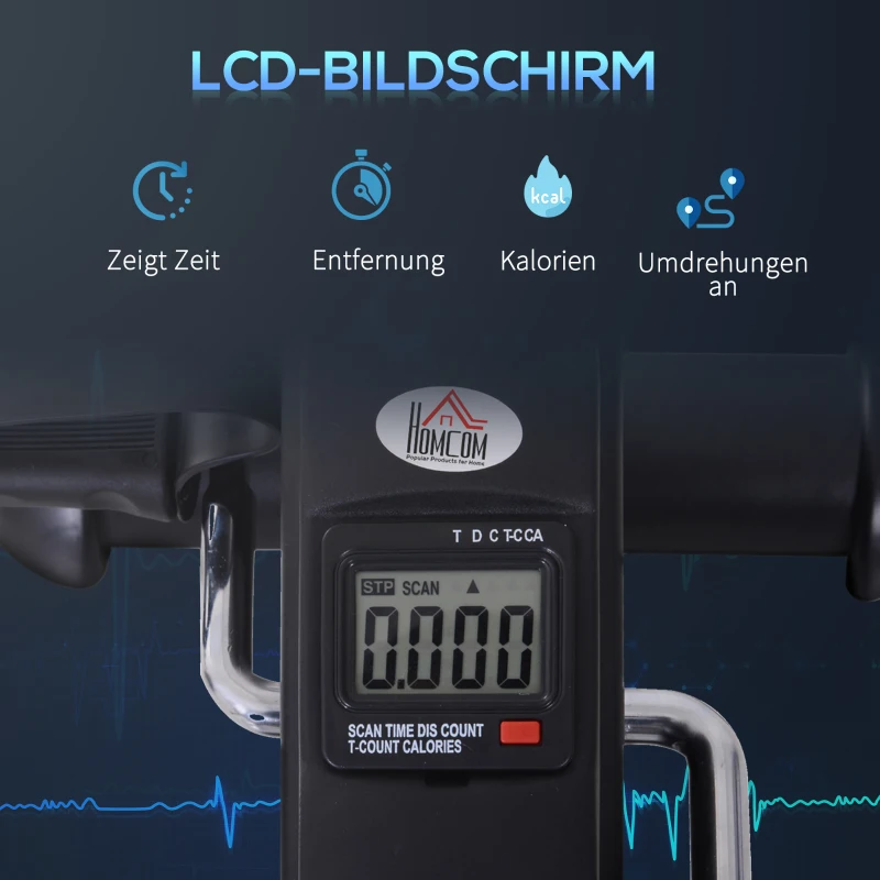 HOMCOM Hometrainer mini-fietstrainer trainingsfiets fietsapparaat met LCD-display metaal zwart 39 x 40 x 31 cm