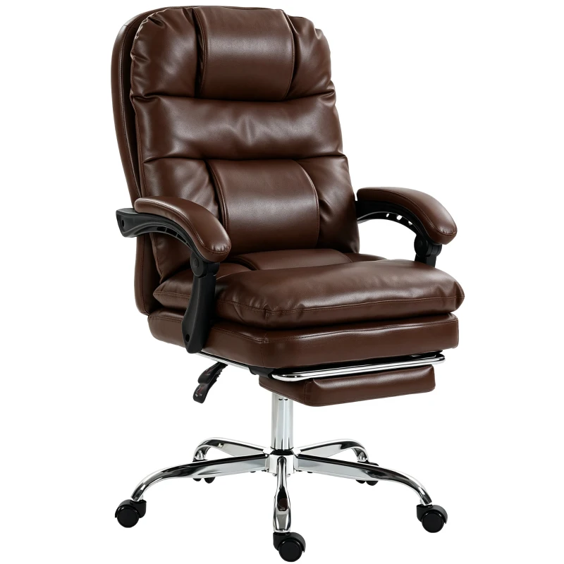 HOMCOM Chaise de bureau ergonomique avec repose-pieds PU ressorts ensachés inclinable 155° dossier haut appui-tête marron