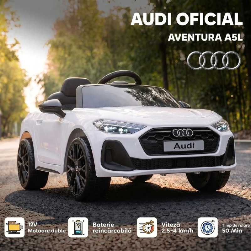 AIYAPLAY Mașină Electrică pentru Copii 12V Audi A5L cu Telecomandă, Baterie cu Litiu, 2 Motoare, Telecomandă, Roz