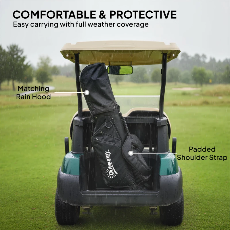 Outsunny Golf Stand Bag 6 Way Full-Length Dividers, Waterproof Golf Bag with 5 Pockets, Black