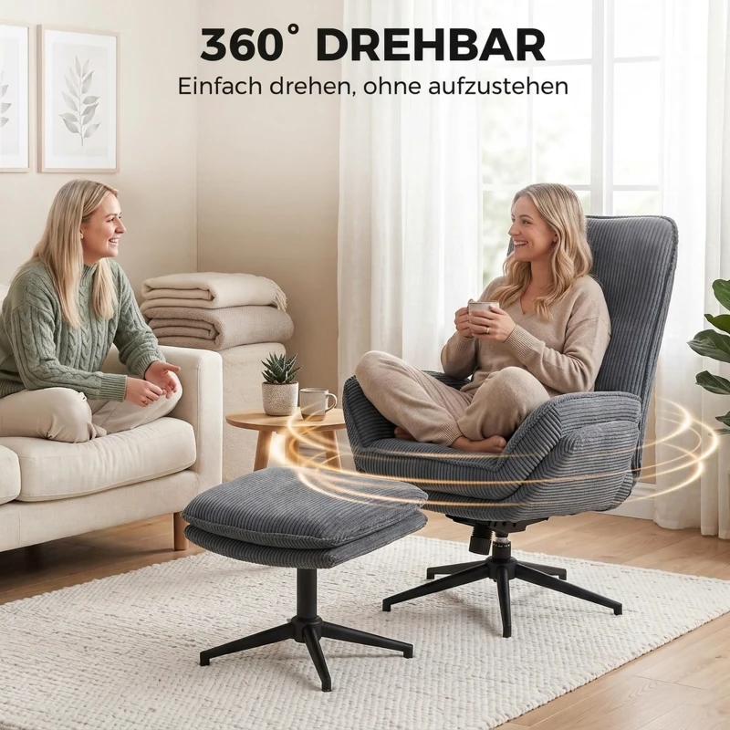 HOMCOM Relaxfauteuil met 130° ligfunctie, tv-fauteuil met hocker en stalen frame, grijs