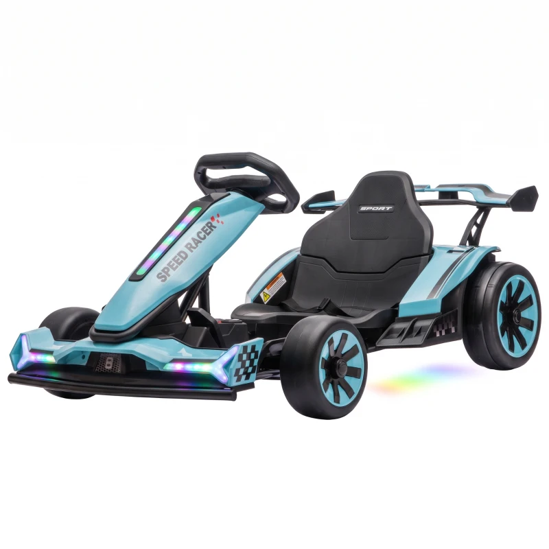 AIYAPLAY 24V Electric Go Kart for Kids 6-12 Years with Drift Mode, Adjustable Seat, 3 Speed, Slow Start, Light Blue