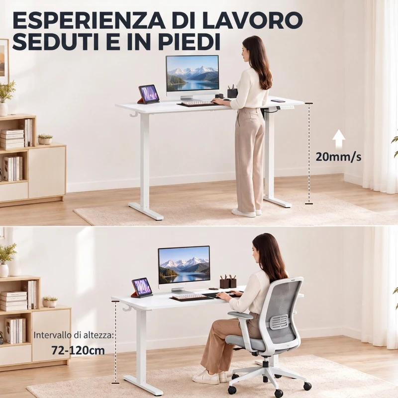 HOMCOM Scrivania Elettrica Regolabile con Display LCD 120x60 cm Bianco