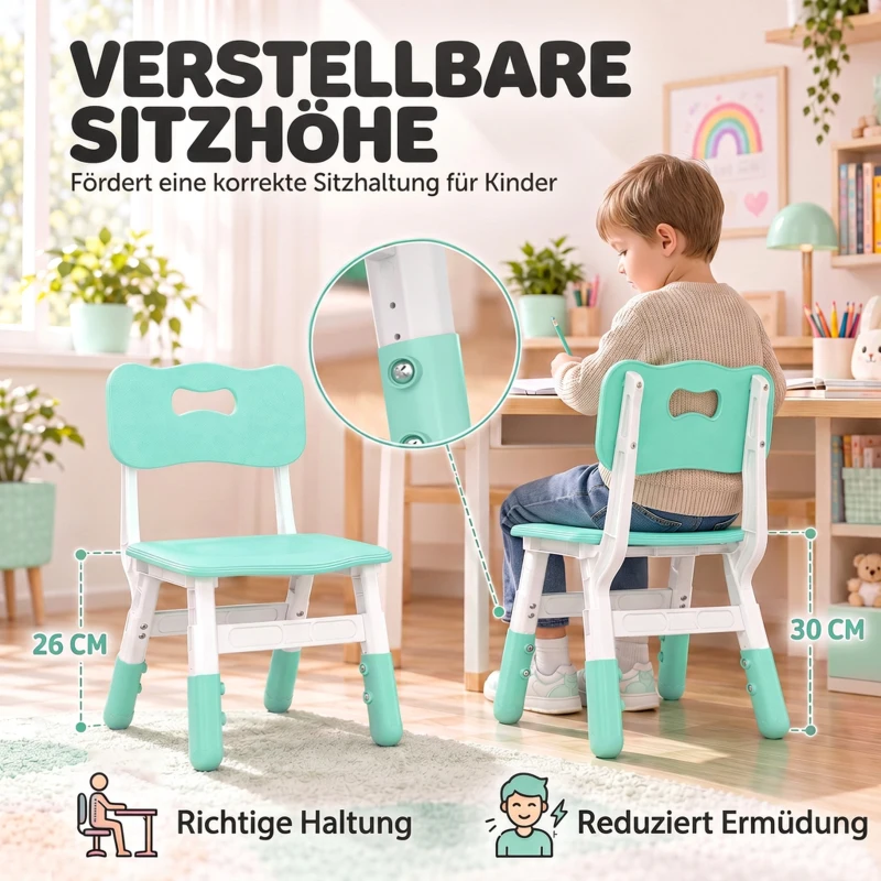 AIYAPLAY Schreibtischstuhl Kinder 2er Set, 26-30cm höhenverstellbar ergonomischer Rückenlehne armlose für 1,5–8 Jahren Grün
