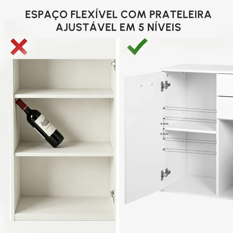 HOMCOM Armário Aparador Multiuso com Portas e Gavetas Amplo Espaço de Armazenamento para Sala de Estar 71x35x76cm Branco