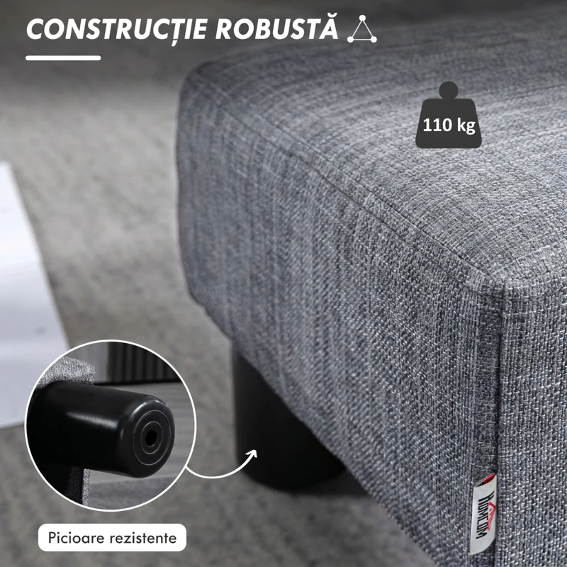 HOMCOM Taburet pentru picioare din material textil cu efect de in, capitonat, 40x30x24 cm, gri